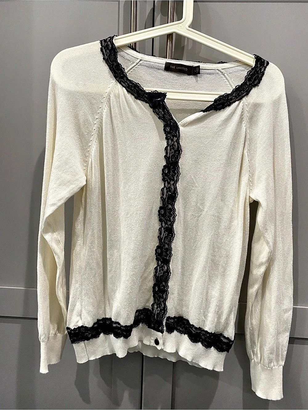 The Limited Lace Trim Blouse in White & Black Like New